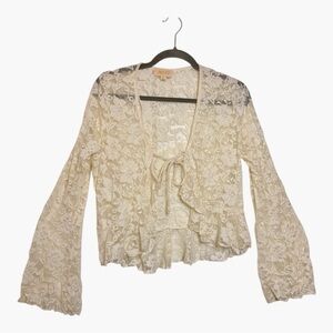 London Rose White Lace Tie Front Cardigan Fairycore Romantic Whimsical Large